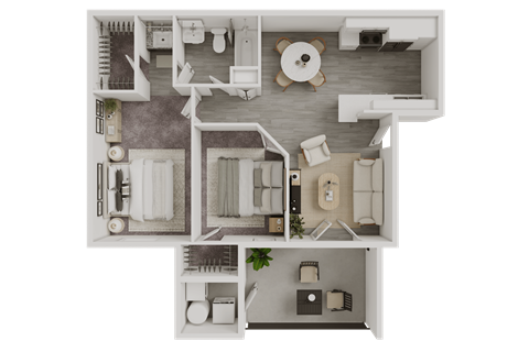 Floor plan for 2 beds, 1 bath, 818 sqft